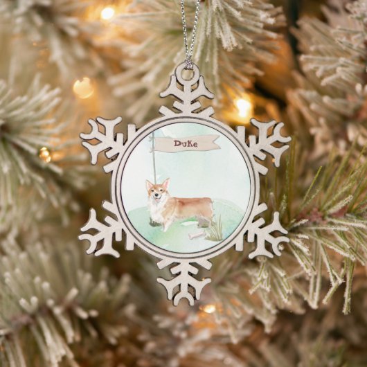 Individuelle Name Corgi Pet Dog Schneeflocken Zinn-Ornament (Baum)