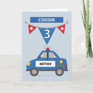 Individuelle Name Cousin 3. Geburtstag Blaue Poliz Karte
