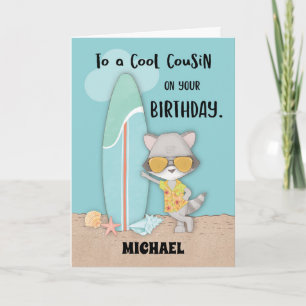 individuelle Name Cousin Birthday Beach Funny Racc Karte