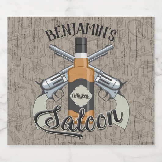 Individuelle Name Cowboy Revolver Gun Whiskey Salo Bierflaschenetikett (Einzelnes Label)