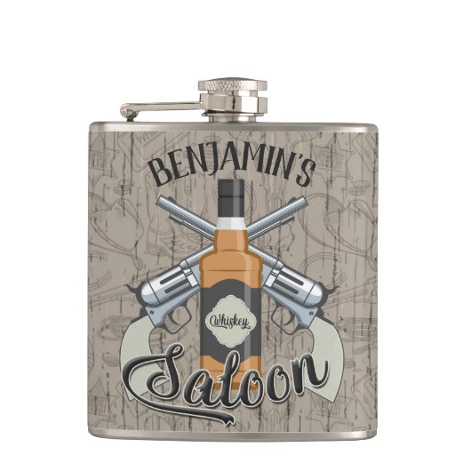 Individuelle Name Cowboy Revolver Gun Whiskey Salo Flachmann (Vorderseite)