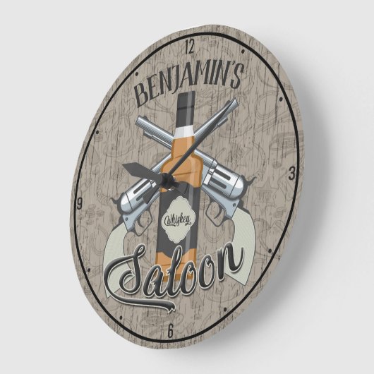 Individuelle Name Cowboy Revolver Gun Whiskey Salo Große Wanduhr (Winkel)