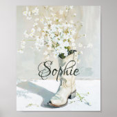 Individuelle Name Cowgirl Boot mit Blume malen Poster (Vorne)