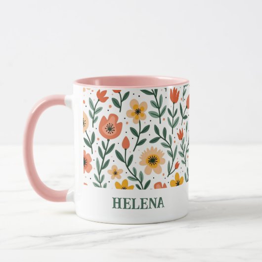 Individuelle Name Custom Message Floral Tasse (Links)