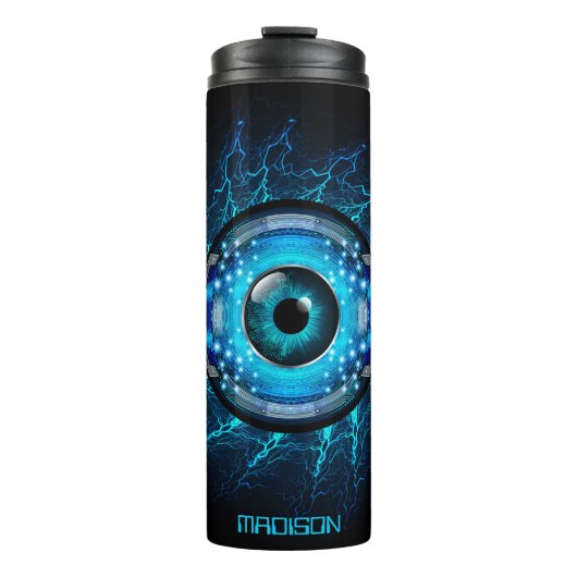 Individuelle Name Cyber Circuit Eye Thermosbecher (Vorderseite)