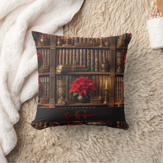 Individuelle Name Dark Academia Poinsettia Bibliot Kissen
