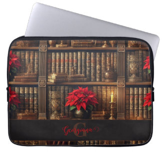 Individuelle Name Dark Academia Poinsettia Bibliot Laptopschutzhülle