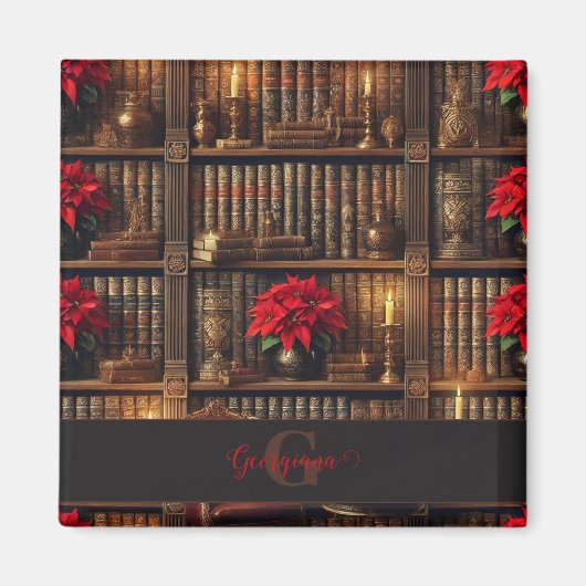 Individuelle Name Dark Academia Poinsettia Bibliot Magnet (Vorne)