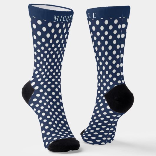 Individuelle Name Dark Navy Blue White Polka Dot Socken (Gewinkelt)