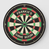 Individuelle Name Dart Board Game Room Man Höhle D Große Wanduhr (Vorderseite)