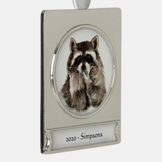 Individuelle Name Datum Niedlich Raccoon Blown Kis Banner-Ornament Silber (Rechts)
