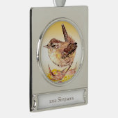 Individuelle Name Datum Wasserfarben Haus Wren Bir Banner-Ornament Silber (Rechts)