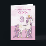 Individuelle Name Daughter 3. Geburtstag Rosa Pfer Karte<br><div class="desc">Diese hübsche Karte bringt zu Ihrer Tochter zum 3. Geburtstag ein Huch und Ach, denn sie sieht dieses rosa und weiße Pony, das eine Krone trägt, mit einer Touch goldfarbenen Funkelns auf ihrem Mann, Schwanz und Krone. Sweet card, um Ihrer Tochter zum 3. Geburtstag zu wünschen! Persönliche Benennung dieser Karte...</div>