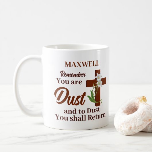 Individuelle Name denkt daran, dass ihr trocken se Kaffeetasse (Mit Donut)