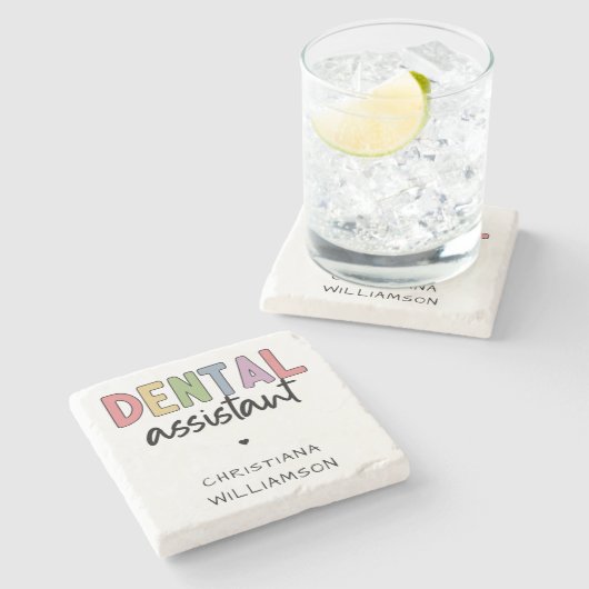 Individuelle Name Dental Assistant Geschenk Steinuntersetzer (Seitenansicht)