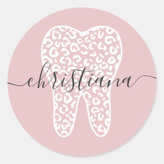 Individuelle Name Dental Leopard Druckkabine Runder Aufkleber (Vorderseite)
