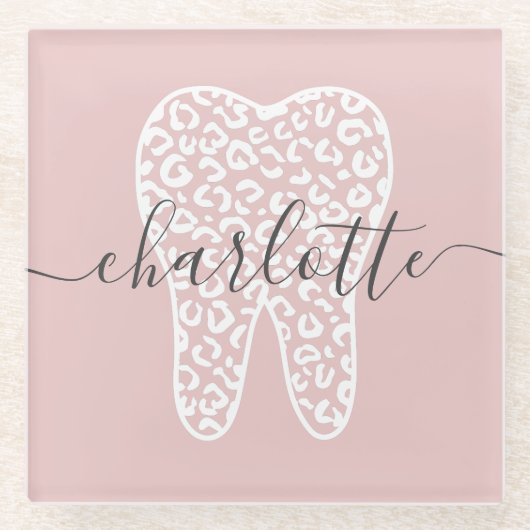 Individuelle Name Dental Leopard Druckzimmergesche Glasuntersetzer (Vorderseite)