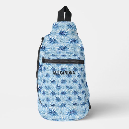Individuelle Name der Blume mit blauer Gefärbte Kr Crossbody Bag (Vorderseite)