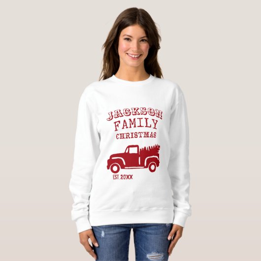 Individuelle Name der Familienfarm Truck Weihnacht Sweatshirt (Vorne ganz)