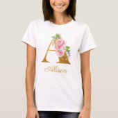 Individuelle Name der floralen Monogramm-Initial-b T-Shirt (Vorderseite)