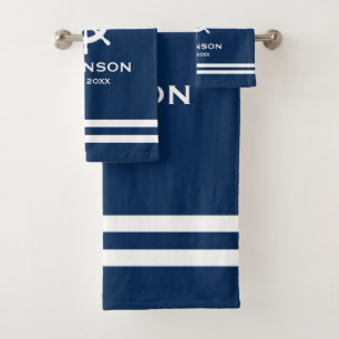 individuelle Name der Nautischen Marine, blau-wei Badhandtuch Set
