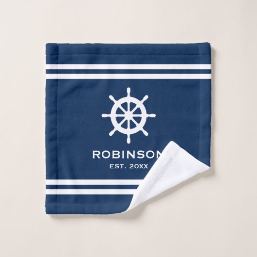 Individuelle Name der Nautischen Marine, blau-weiß Badhandtuch Set (Waschlappen)