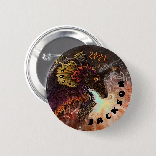 Individuelle Name des FeuerSpitter-Drachen Button (Vorne & Hinten)