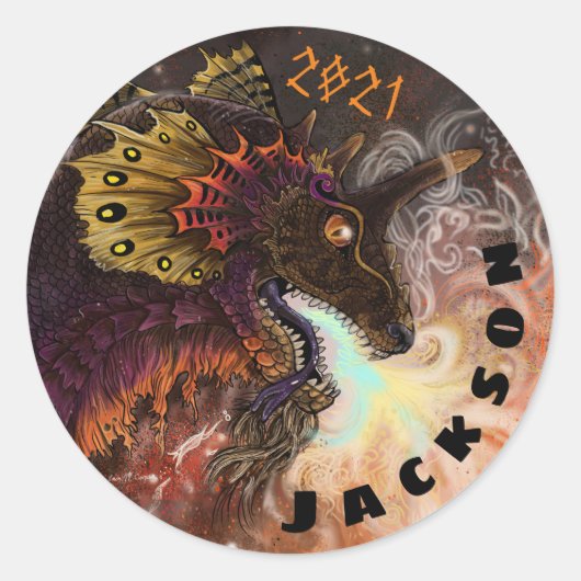 Individuelle Name des FeuerSpitter-Drachen Runder Aufkleber (Vorderseite)