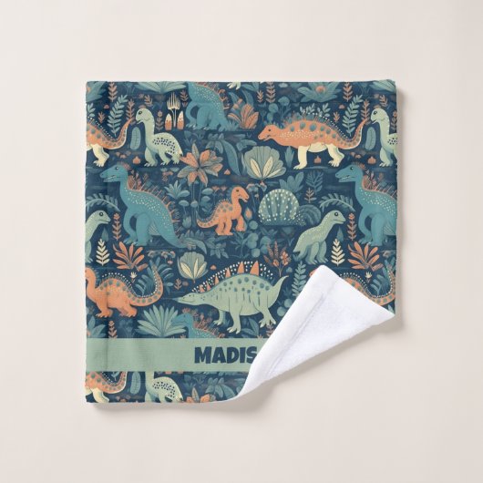 Individuelle Name Dinosaur Pattern Badhandtuch Set (Waschlappen)