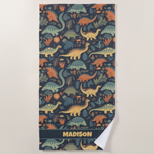 Individuelle Name Dinosaur Pattern Strandtuch (Vorderseite)