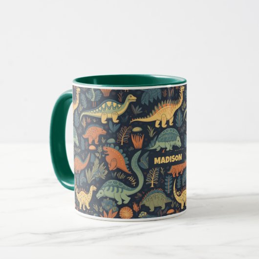 Individuelle Name Dinosaur Pattern Tasse (Vorderseite Links)