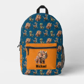 Individuelle Name Dinosaurier Boy's Blue & Orange Bedruckter Rucksack (Vorderseite)