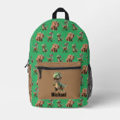 Individuelle Name Dinosaurier Boy's Green & Brown Bedruckter Rucksack (Vorderseite)