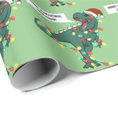Individuelle Name Dinosaurier Frohe Weihnachtslich Geschenkpapier (Rolleneckpunkt)