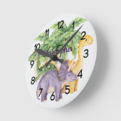 Individuelle Name Dinosaurs Palm Trees Kinderzimme Runde Wanduhr (Winkel)