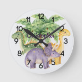 Individuelle Name Dinosaurs Palm Trees Kinderzimme Runde Wanduhr (Vorderseite)