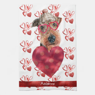 Individuelle Name Dog Lover Valentine Geschenk Air Geschirrtuch