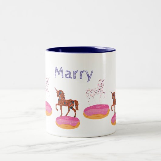 Individuelle Name Donuts Einhorn Kunst Zweifarbige Tasse (Mittel)