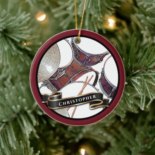 Individuelle Name Drummer Boy Weihnachtstrommel Keramik Ornament (Baum)