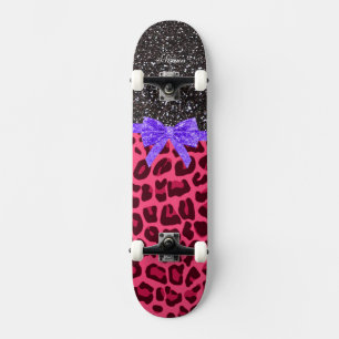 Individuelle Name dunkelgrauer Glitzer rosa Leopar Skateboard
