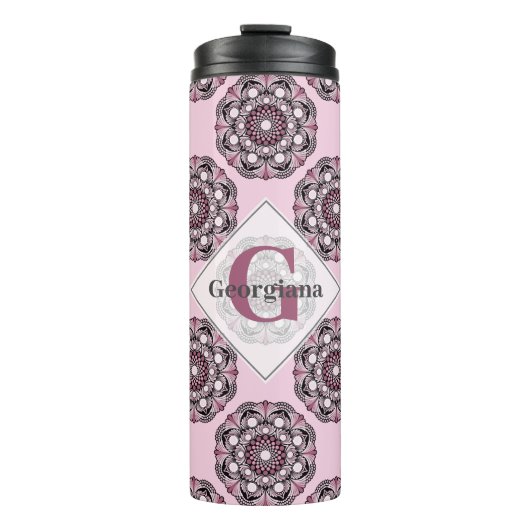 Individuelle Name Dusky Rose Cherry Blossom Dot Ma Thermosbecher (Vorderseite)