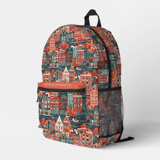 Individuelle Name Dutch Houses Pattern Bedruckter Rucksack (Rückseitige Ecke Rechts)