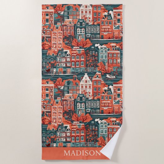 Individuelle Name Dutch Houses Pattern Strandtuch (Vorderseite)