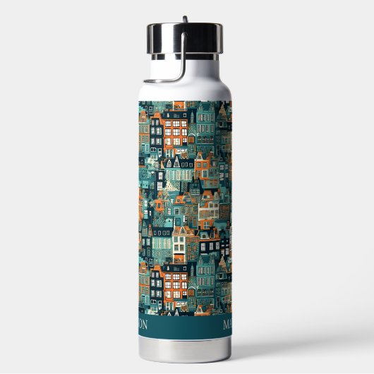 Individuelle Name Dutch Houses Pattern Trinkflasche (rechts)