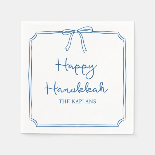 Individuelle Name Elegant Blue Bow Hanukkah Party Serviette (Vorderseite)