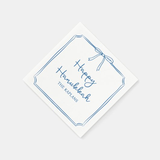 Individuelle Name Elegant Blue Bow Hanukkah Party Serviette (Ecke)