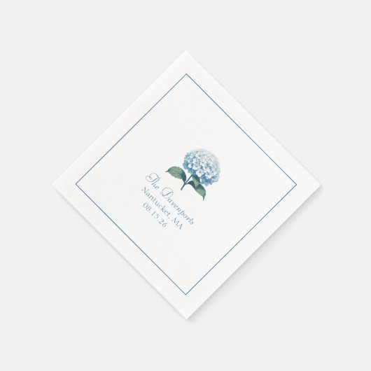 Individuelle Name Elegant Light Blue Hydrangea Wed Serviette (Ecke)