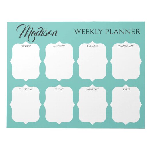 Individuelle Name Elegant Weekly Planner Notizblock (Vorderseite)