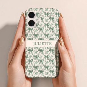 Individuelle Name Elegante Vintage Blumengrün-Böge iPhone 16 Hülle