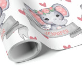 Individuelle Name Elephant Baby Girl Herzmuster Geschenkpapier (Rolleneckpunkt)